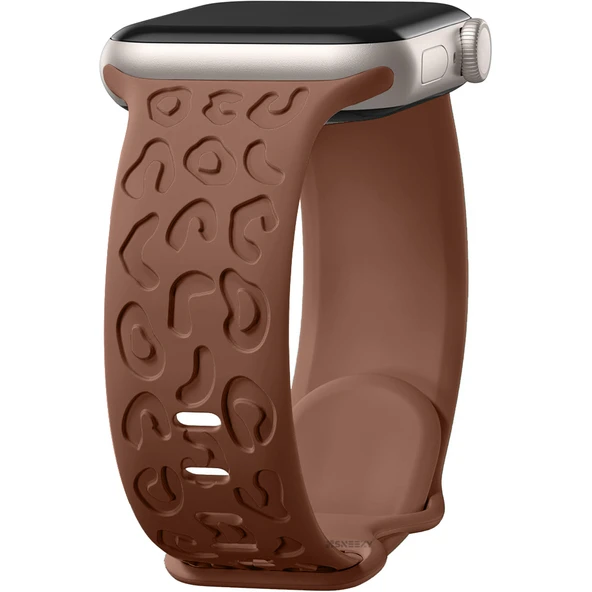 Apple Watch Uyumlu 44 45 46mm Leopar Desenli Yumuşak Silikon Kordon Seri 2 3 4 5 6 Se 7 8 9 10  Retro Gold ürün görseli 1