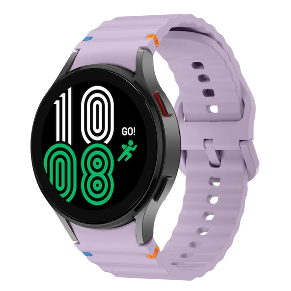 Samsung Galaxy Watch 4 40-42-44-46mm İle Uyumlu Metal Tokalı Dalgalı Spor Silikon Kordon  Lila ürün görseli 1