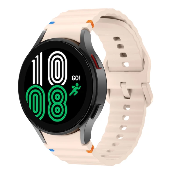 Samsung Galaxy Watch 4 40-42-44-46mm İle Uyumlu Metal Tokalı Dalgalı Spor Silikon Kordon  Pudra ürün görseli 1