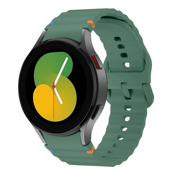 Samsung Galaxy Watch 5 40mm-44mm İle Uyumlu Metal Tokalı Dalgalı Spor Silikon Kordon  Koyu Yeşil ürün görseli 1