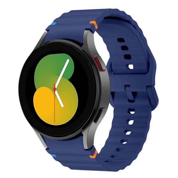 Samsung Galaxy Watch 5 40mm-44mm İle Uyumlu Metal Tokalı Dalgalı Spor Silikon Kordon  Lacivert ürün görseli 1