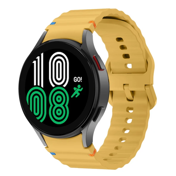 Samsung Galaxy Watch 4 40-42-44-46mm İle Uyumlu Metal Tokalı Dalgalı Spor Silikon Kordon  Sarı ürün görseli 1