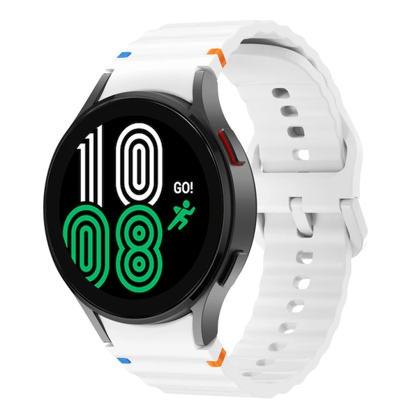 Samsung Galaxy Watch 4 40-42-44-46mm İle Uyumlu Metal Tokalı Dalgalı Spor Silikon Kordon  Beyaz ürün görseli 1