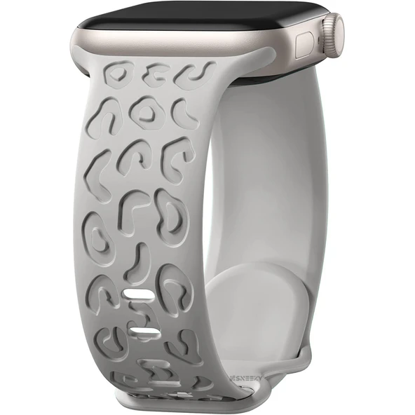 Apple Watch Ultra 1 ve 2 Uyumlu 49mm Leopar Desenli Yumuşak Silikon Kordon  Gümüş ürün görseli 1
