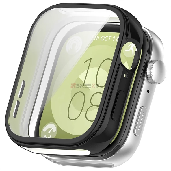 Huawei Watch Fit 3 Uyumlu Yumuşak Silikon 360 Tam Koruma Kasa ve Ekran Koruyucu  Siyah ürün görseli 1