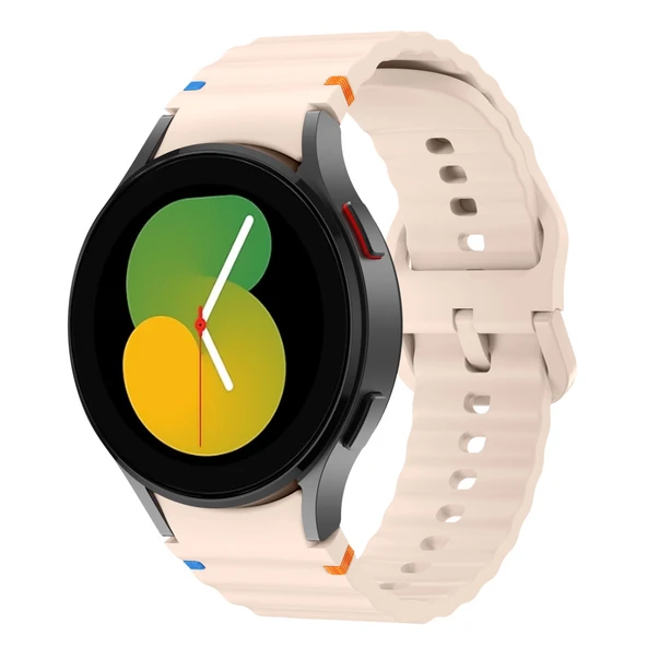 Samsung Galaxy Watch 5 40mm-44mm İle Uyumlu Metal Tokalı Dalgalı Spor Silikon Kordon  Pudra ürün görseli 1