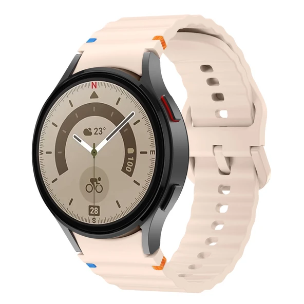 Samsung Galaxy Watch 5 Pro 45mm İle Uyumlu Metal Tokalı Dalgalı Spor Silikon Kordon  Pudra ürün görseli 1