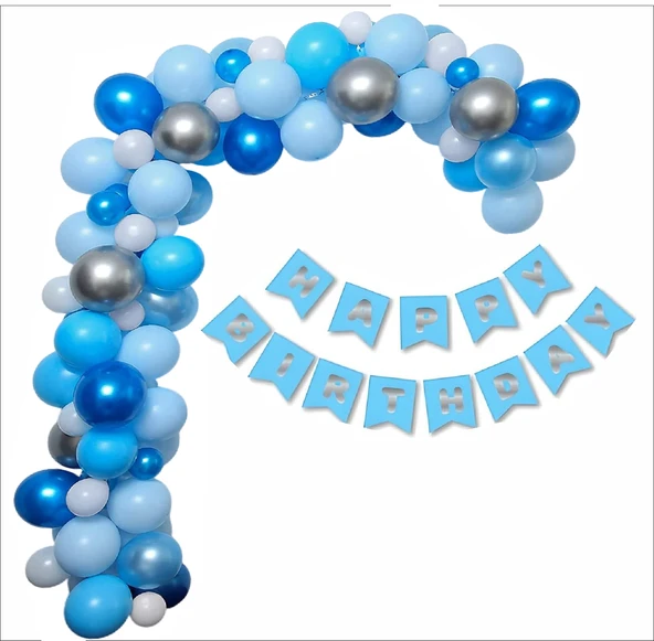 Lacivert, Mavi, Gümüş Balon-Banner Seti ürün görseli 1