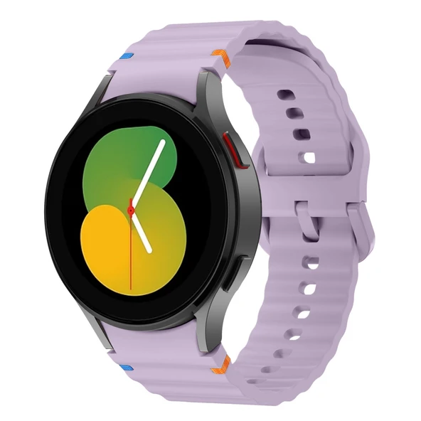 Samsung Galaxy Watch 5 40mm-44mm İle Uyumlu Metal Tokalı Dalgalı Spor Silikon Kordon  Lila ürün görseli 1