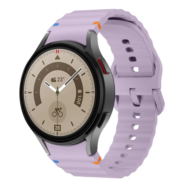 Samsung Galaxy Watch 5 Pro 45mm İle Uyumlu Metal Tokalı Dalgalı Spor Silikon Kordon  Lila ürün görseli 1