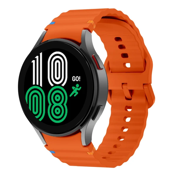 Samsung Galaxy Watch 4 40-42-44-46mm İle Uyumlu Metal Tokalı Dalgalı Spor Silikon Kordon  Turuncu ürün görseli 1