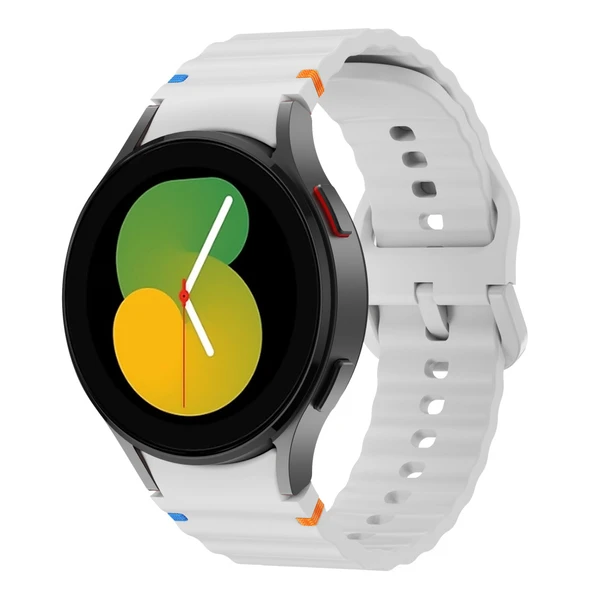 Samsung Galaxy Watch 5 40mm-44mm İle Uyumlu Metal Tokalı Dalgalı Spor Silikon Kordon  Gri ürün görseli 1