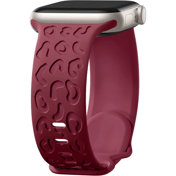 Apple Watch Ultra 1 ve 2 Uyumlu 49mm Leopar Desenli Yumuşak Silikon Kordon  Mürdüm ürün görseli 1