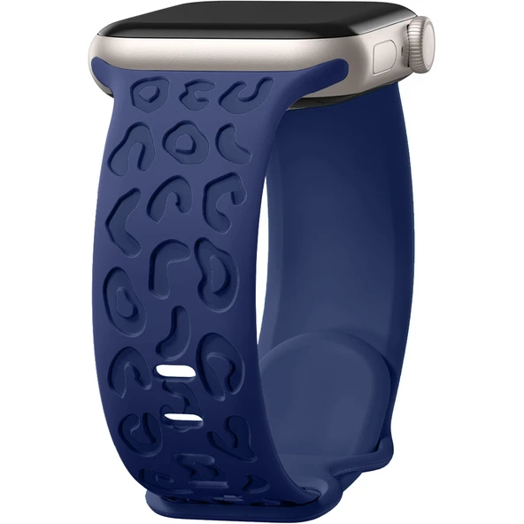 Apple Watch Uyumlu 44 45 46mm Leopar Desenli Yumuşak Silikon Kordon Seri 2 3 4 5 6 Se 7 8 9 10  Lacivert ürün görseli 1
