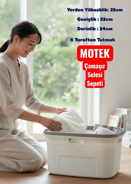 Technow Motek 4 Taraflı Tutulabilen Çamaşır Sepeti Selesi Beyaz Gri ürün görseli 1