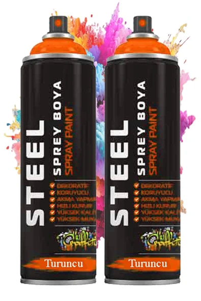 Turuncu Sprey Boya 200 ml 2 Adet Hızlı Kuruyan Profesyonel Ahşap Plastik Demir Metal Cam Porselen Duvar Renkli ürün görseli 1