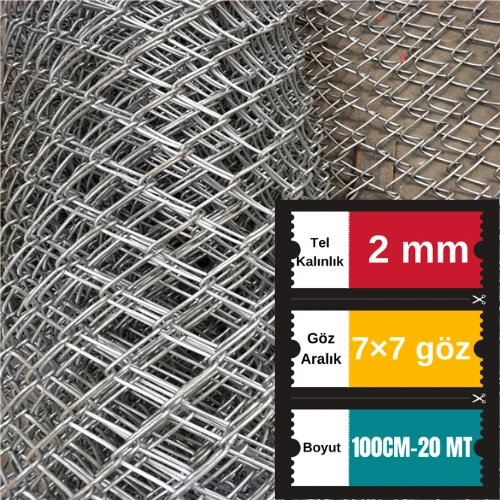 2.00mm Kalınlık 7x7 Göz (100cm -20mt ) Galvanizli Helezon Bahçe Çit Tel Örgüsü ürün görseli 1