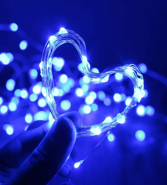 Ev Balkon Ve Parti İçin 10 Metre Pilli Mavi Renk Peri Led Yılbaşı Süsü Işık ürün görseli 1