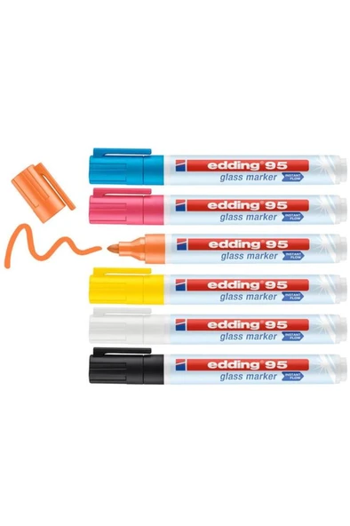 Edding 95 Glass Marker Cam Kalemi 6 Renk Set ürün görseli 1