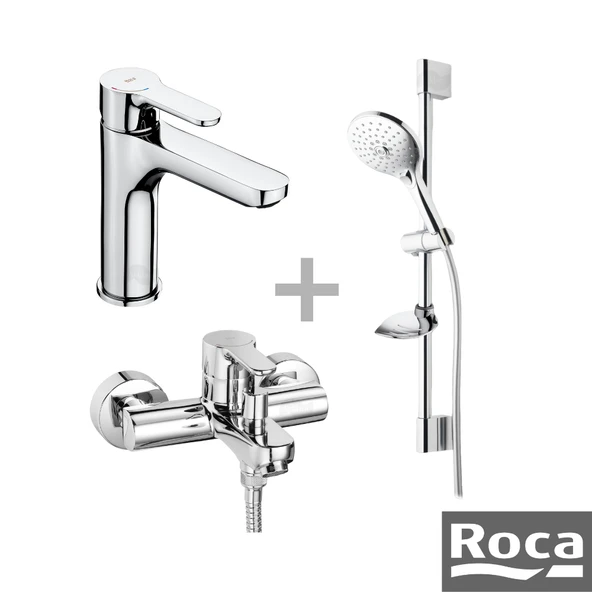 Roca L20 Lavabo + Banyo Bataryası ve Aurea Sürgülü Duş Takımı Seti - Krom A5DA509C0K ürün görseli 1