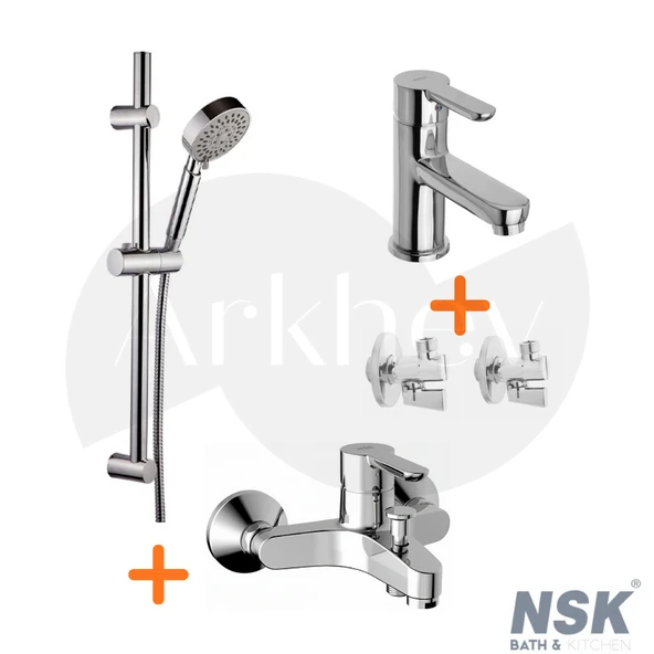 NSK Lavabo, Banyo Bataryası, Filtreli Ara Musluk ve Sürgülü Duş Takımı Paketi - Krom ARKHEV0032 ürün görseli 1