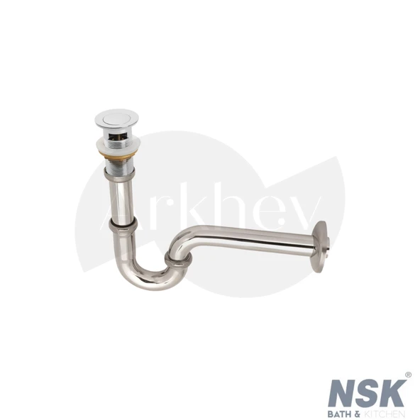 NSK Click-Clack Süzgeç Mekanizmalı "U" Borulu Lavabo Sifon Takımı - Krom / Metal / Taşma Delikli Lavabo Uyumlu ARKHEV0006 ürün görseli 1