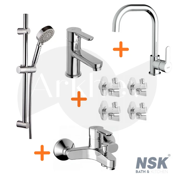NSK Lavabo, Banyo, Eviye Bataryası, Filtreli Ara Musluk ve Sürgülü Duş Takımı Paketi ARKHEV0031 ürün görseli 1
