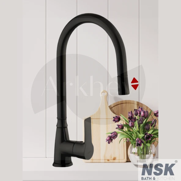 NSK Alamera Pull Out Spiralli Eviye/Mutfak Bataryası - Mat Siyah N2040929 ürün görseli 1