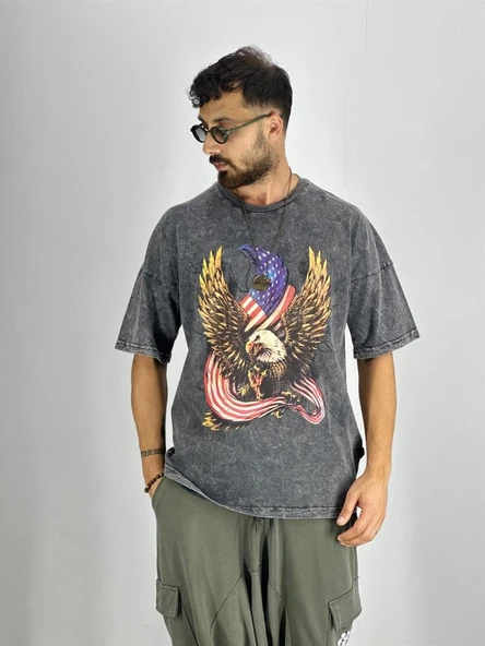 Erkek Yıkamalı Kumaş Baskılı T-Shirt COC2218 ürün görseli 1