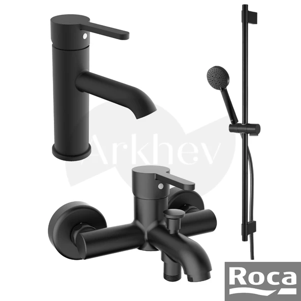 Roca Carelia Lavabo + Banyo Bataryası ve Stella Sürgülü Duş Takımı Seti - Mat Siyah A5DA58AC0K ürün görseli 1