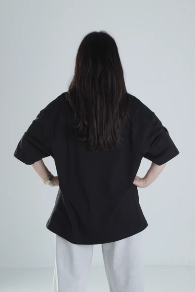 Oversize Siyah T-Shirt COC1315 - Resim 4