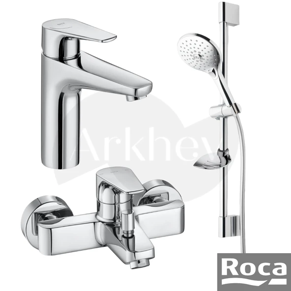 Roca Atlas Lavabo + Banyo Bataryası ve Aurea Sürgülü Duş Takımı Seti - Krom A5DA590C0K ürün görseli 1