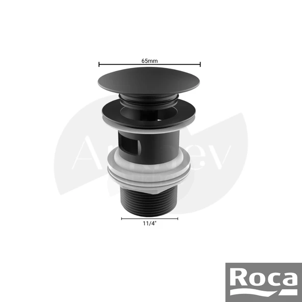 Roca Aqua Click Clack Lavabo Gider Süzgeci - Mat Siyah / Bas Aç-Kapa Otomatik Mekanizmalı A5054015NB ürün görseli 1