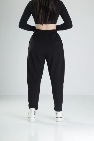 Pileli Siyah Jogger Pantolon COC2094 - Resim 4