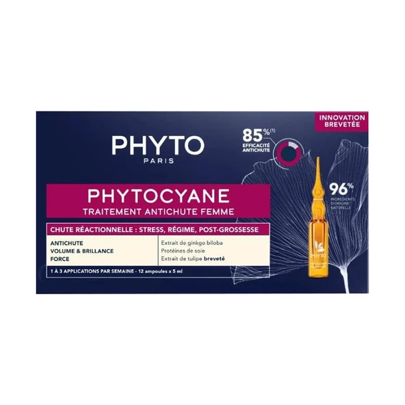 Phyto Phytocyane Kadınlar İçin Dönemsel Saç Dökülmesi Karşıtı Bakım 12 Ampul x 5 ml ürün görseli 1
