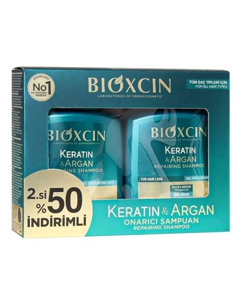 Bioxcin Keratin Ve Argan Onarıcı Şampuan 300 Ml 2 Li Avantaj Paket ürün görseli 1
