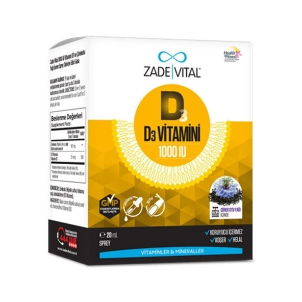Zade Vital D3 Vitamini 1000 IU Sprey 20 ml ürün görseli 1