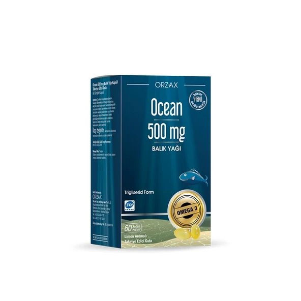 Ocean 500mg Balık Yağı Limon Aromalı Takviye Edici Gıda 60 Softjel Kapsül ürün görseli 1