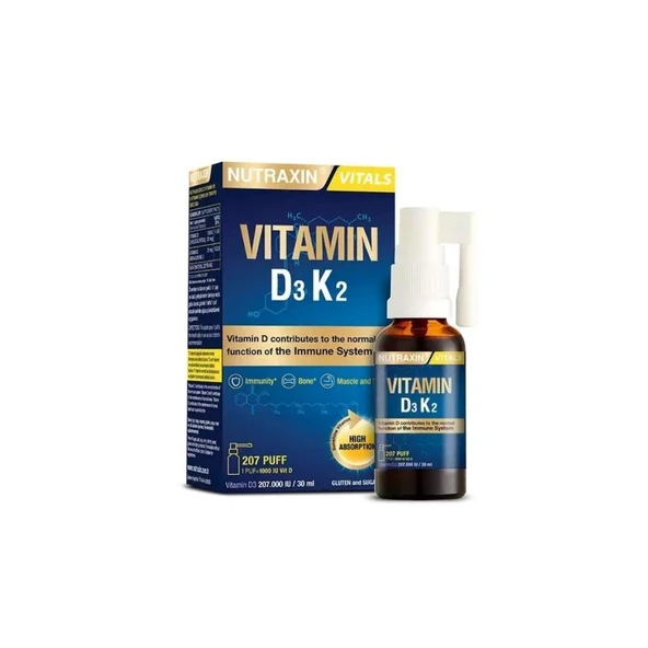 Vitals D3K2 Vitamini İçeren Sıvı Takviye Edici Gıda 207Puf 30ml ürün görseli 1