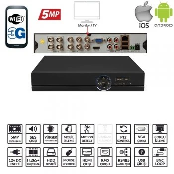 EZCOOL EZ-8508AHD 8 KANAL 5 MP 1HDD XMEYE KAYIT CİHAZI ürün görseli 1