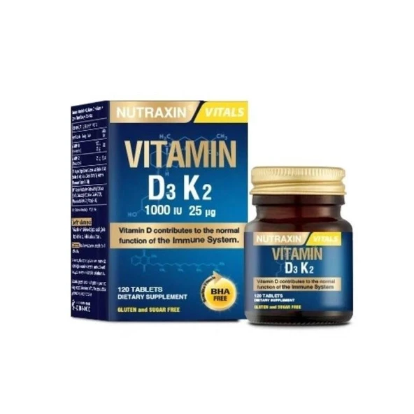 Nutraxin Vitamin D3 K2 Vitamin D Ve K İçeren Takviye Edici Gıda 120 Tablet ürün görseli 1
