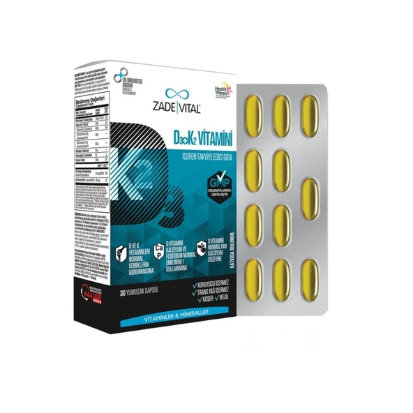 D3 + K2 Vitamini İçeren Takviye Edici Gıda 30 Yumuşak Kapsül ürün görseli 1