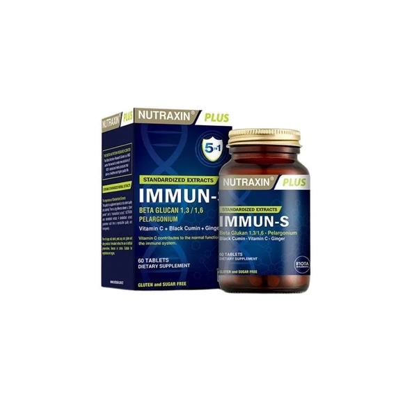 Plus Immun-S 5’i1 Arada Bitkisel Ekstreler,Vitamin Ve Multimineral İçeren Takviye Edici Gıda 60 Tablet ürün görseli 1
