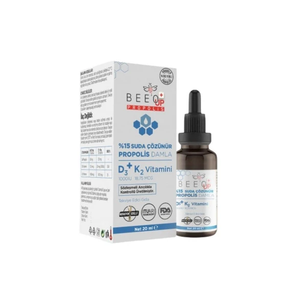 %15 Suda Çözülür Propolis Damla D3+K2 Vitamini İçeren Takviye Edici Gıda 20ml ürün görseli 1
