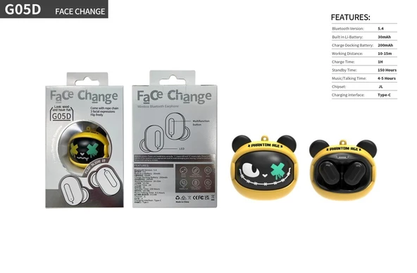 Volkano G-05D Face Change Yellow Bear TWS Kulaklık ürün görseli 1