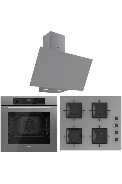 Ferre FlowArt QBL63CPR-SS208-D079 7 Prog. Dijital Turbo Ankastre Set - Gri ürün görseli 1