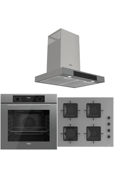 Ferre GRAY PLUS SERİSİ 3LÜ CAM ANKASTRE SET (QBL63CPR-SS208-D102) ürün görseli 1