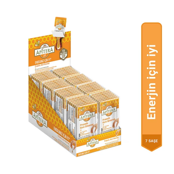 Apitera UP Doğal Bal, B Vitaminleri, Kırmızı Ginseng, Guarana ve Propolis İçeren Takviye Edici 56lı Saşe ürün görseli 1