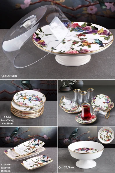 Pinkev Flora 23 Parça Seramik Meyvelikli Pasta Sunum Tabağı Kombin Set - KUP105F ürün görseli 1