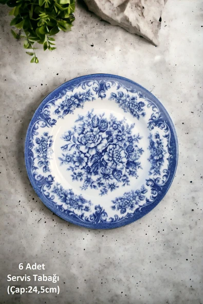 Pinkev 6 Kişilik Porselen 24,5cm Servis Tabağı Tabak Seti - Rosabella ürün görseli 1